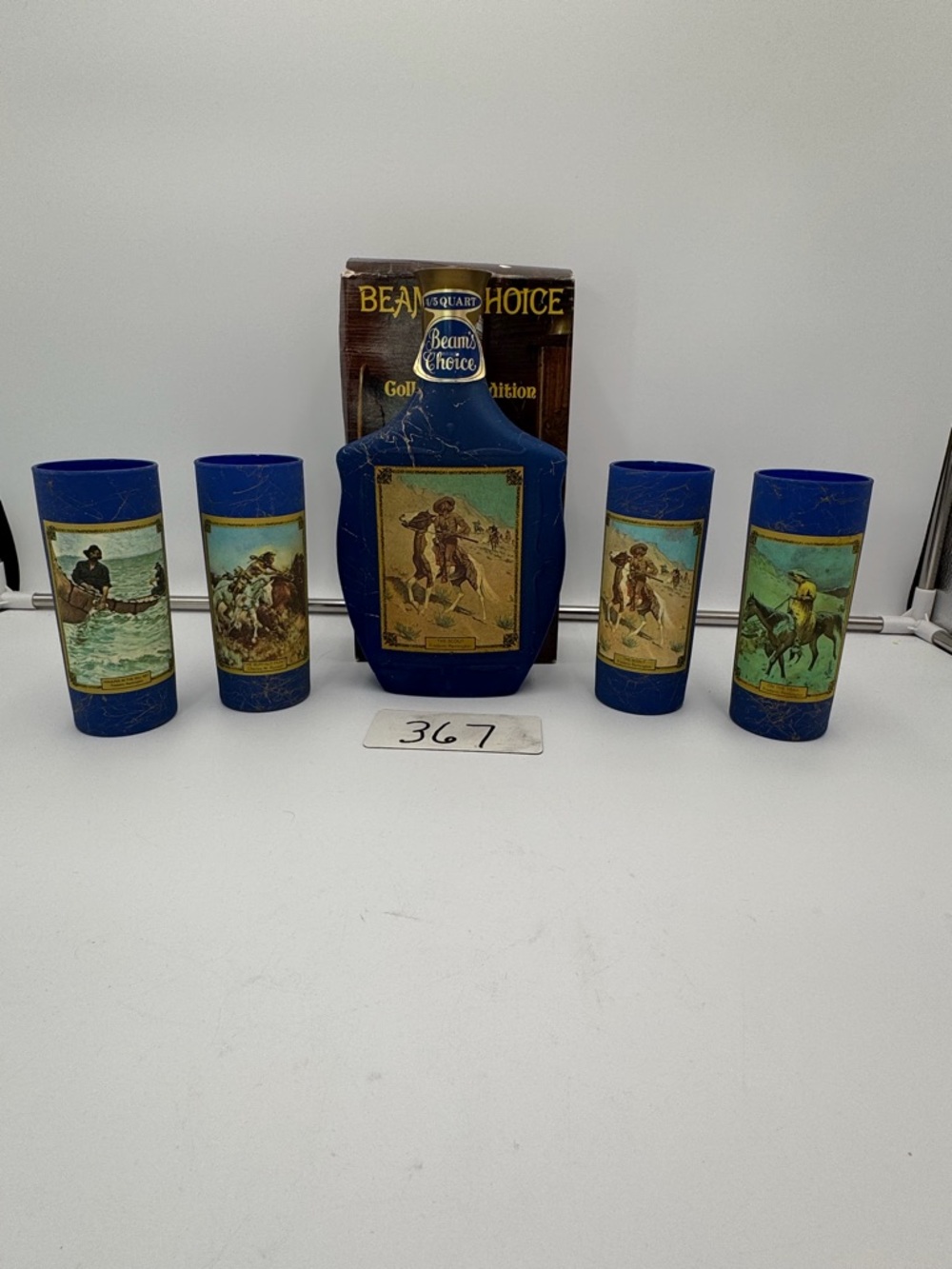 Vintage Jim Beam Beams Choice Decanter Set Americana Volume III Glasses Barware